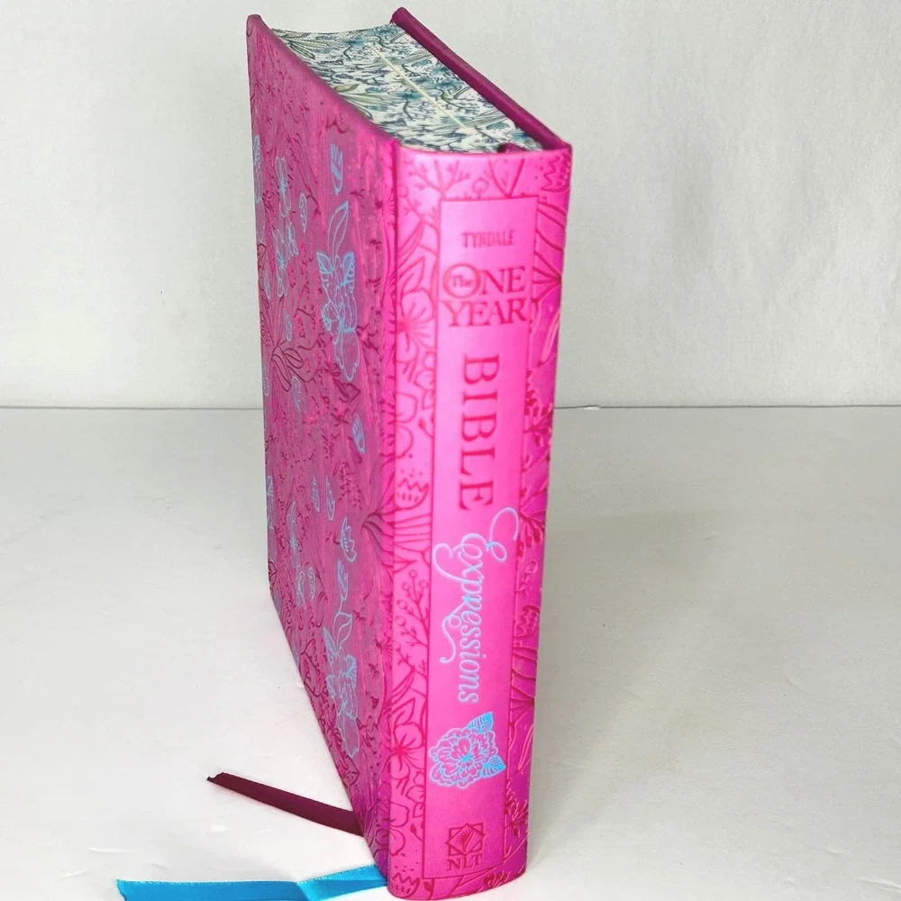 Tyndale One Year Bible Expressions NLT Pink Floral Faux Leather Journaling Bible